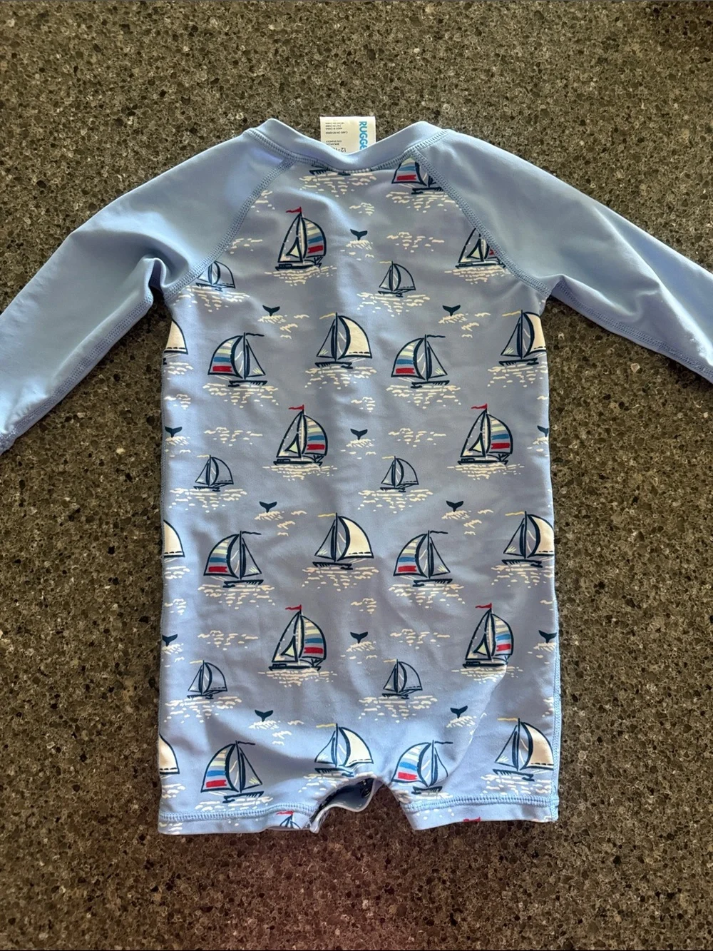 RuggedButts Baby Sailboat Rash Guard Romper - Light Blue